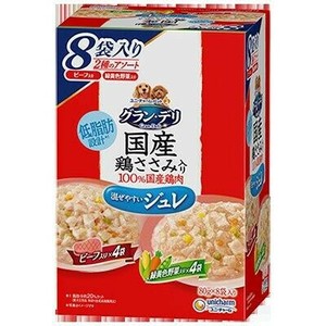 グラン・デリ　国産鶏ささみ入りパウチ ジュレ　ビーフ入り＆緑黄色野菜入り　成犬用 　8袋パック