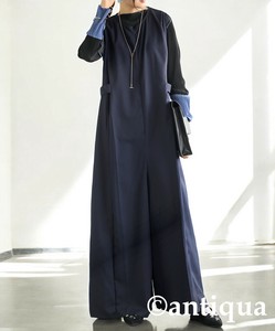 [アンティカ]オールインワン レディース ノースリーブ 無地 きれいめ 前開き PK-01176【ALL】