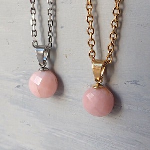 Gemstone Pendant Pink Top Stainless Steel Pendant