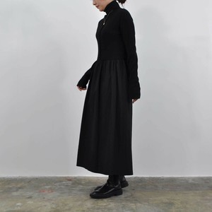 【SALE】ハイネックタートルOP（グレー・ブラック）ワンピース　異素材　パイピング