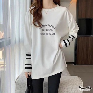 長袖Tシャツ コットン100 ボーダー袖 薄手 春 秋 カジュアル  【2024新作】 EH1436