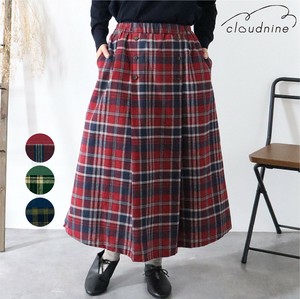 Skirt Check Pattern Cotton Linen