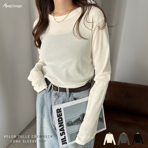 ベロア チュール クルーネック 長袖 トップス
