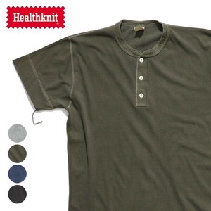 ヘルスニット【Healthknit】ピグメント染め ヘンリーネック半袖Tシャツ トップス メンズ