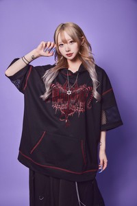 Hoodie "Harajuku Style" Mesh Sleeves Devil Motif Rhinestone MIX