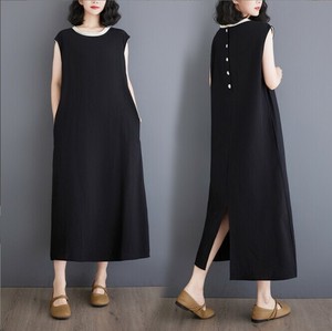 Casual Dress Ladies fashion Plain Color Round Neck Sleeveless