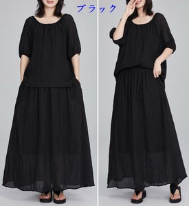 Skirt Suit Ladies fashion Plain Color Short Sleeve Set of 2