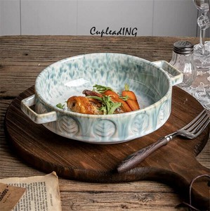 ≪予約商品≫INSスタイル 両耳椀 取っ手付き レリーフ 陶器椀 ユーティリティ 野菜椀 めん椀 トレンド