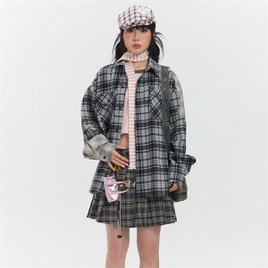 P18813 ファッション ポケット チェック アウター 2024春秋新作 ワイシャツメンズ ヴィンテージ