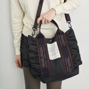 Shoulder Bag Beige Frilled 2-way shoulder bag-L black