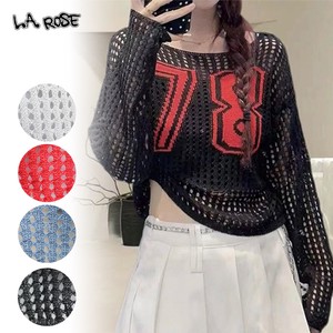 Sweater/Knitwear Cropped Mesh Knit Tops Openwork