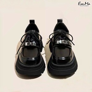厚底ローファー バックル レースアップ カジュアル 黒 【2024AW】  WU1241