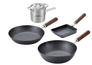 窒化シリーズ  フライパン26cm&いため鍋28cm&玉子焼14×18c&ミニ2段蒸し器14cm