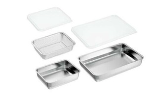 日本製 made in japan 燕熟の技［ユニット角型バット&ザル］バット1/2・1/1各蓋付&ザル1/2×1個 YB-1002