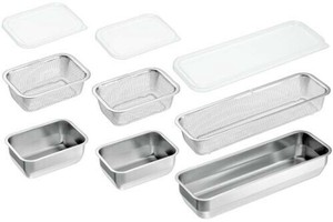 日本製 燕熟の技［ユニット角型バット&ザル］バット1/4・ザル・蓋各2個&バット1/2L・ザル・蓋付 YB-1201