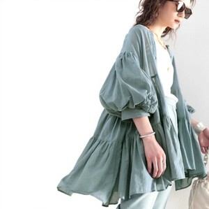 Button Shirt/Blouse Chiffon Ladies fashion Plain Color Short Sleeve
