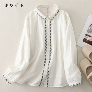 Button Shirt/Blouse Ladies fashion Linen Cotton