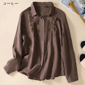 Button Shirt/Blouse Ladies fashion Linen Cotton
