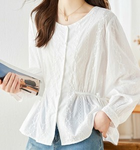 Button Shirt/Blouse Ladies fashion Round Neck