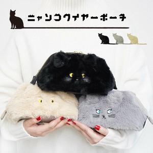 ふわふわエコファー にゃんこファー ワイヤー ポーチ ふわふわ ファー ギフト コスメポーチ 猫 CAT ねこ