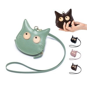 小銭入れ コインケース ネコモチーフ ストラップ付 本牛革 猫 本革 レザー 革 レディース かわいい 動物