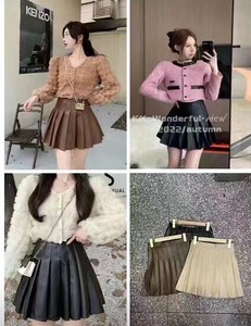 合皮タックプリーツミニスカート
