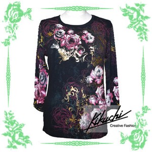 【エレガントなアンティークな花と蝶の柄がおしゃれなアメリカデザイン】USA ButterflyTシャツ