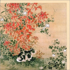 グリーティングカード 多目的 アート 日本人画家「樹の下の猫」 名画 箔押し加工 2024新作