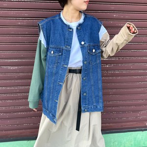 即納【2025新作】【大人気商品のため再入荷】カットオフノーカラーデニムベスト　重ね着　レイヤード