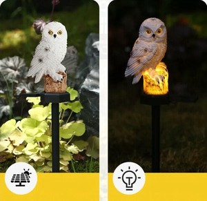 フクロウ ソーラー芝生ランプ 樹脂 LEDライト  ガーデンアクセサリー  BQ5237