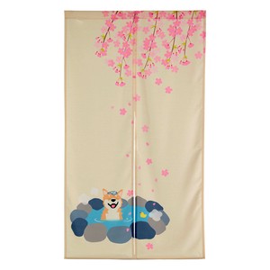 のれん　しばいぬと温泉 柴犬　犬　温泉　和風　和柄　さくら HANAMI　アヒル　ベージュ　85×150