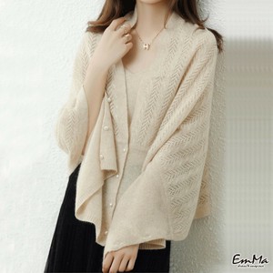 ニットショール 飾り編み切り替え 上品 秋 冬 羽織もの 【2024AW】 EH3128