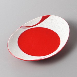流水ラスター楕円小皿(赤)(有田焼)　日本製