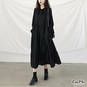 ティアードワンピース ブラック 薄手 長袖 春 秋  【2024AW】 EH4182