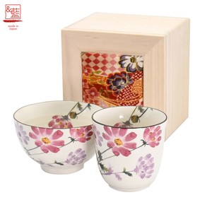 ＆藍●日本製 美濃焼 ギフト セット 和食器 食器 陶器● 花さとコスモス飯碗湯呑（ちりめん木箱）