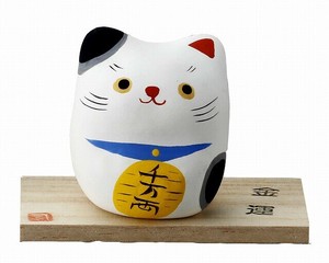 ★幸福を招く★　楽しくお目出度い「縁起の置物」【手描　縁起猫・小判】