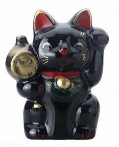 ★幸福を招く★　楽しくお目出度い「縁起の置物」【小槌　招猫・黒】