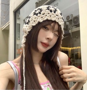 圆帽/沿檐帽 粗针编织/钩针编织 花卉图案