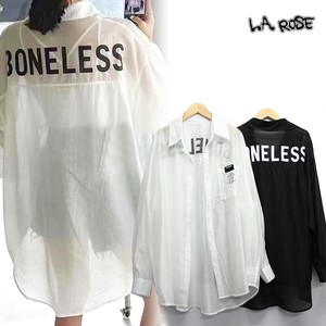 Button Shirt/Blouse Back Print Sheer Shirt Large Silhouette