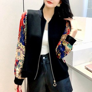 Jacket Flower Sleeve Silk Touch Zipped Switching