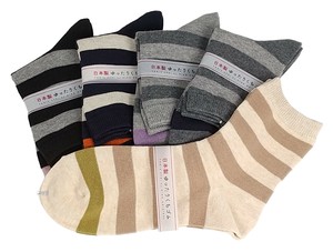 【日本製クルー】　綿混　足先カラーボーダー