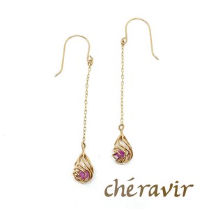 【Cheravir】K10YG ピアス パール ルビー