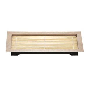 そば 器 ざるそば 34cm渕布目長角皿 シルバーブラウン 樹脂製 33.7×17.1×3.5cm 日本製 漆器