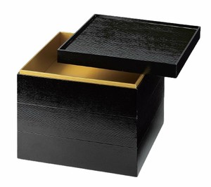 重箱 3段 紙 6.5寸 Vカットくるみ お重箱 黒漆調内金 20.3cm x 20.3cm x 16.5cm 日本製 漆器