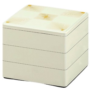 日本製 重箱 3段 6.0寸 彩 白松葉市松 18.1cm x 18.1cm x 16.5cm 漆器