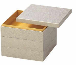 御節重箱 日本製 3段 7寸 和 紙 銀雲竜 22.0cm x 22.0cm x 17.6cm 漆器