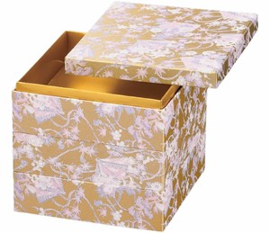 御節重箱 日本製 3段 7寸 友禅和 紙 金舞扇 22.7cm x 22.7cm x 17.6cm 漆器