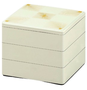 御節重箱 日本製 3段 4.5寸 彩 白松葉市松 13.4cm x 13.4cm x 12.7cm 漆器