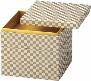 日本製 重箱 3段 7寸 和 紙 白金市松 22.0cm x 22.0cm x 17.6cm 漆器