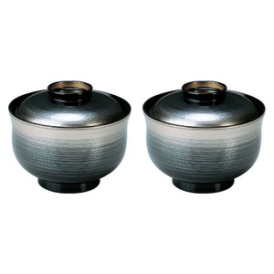 2個 セット(ペア お椀)羽反小吸椀 銀ｶｽﾐ 漆器 食洗機対応